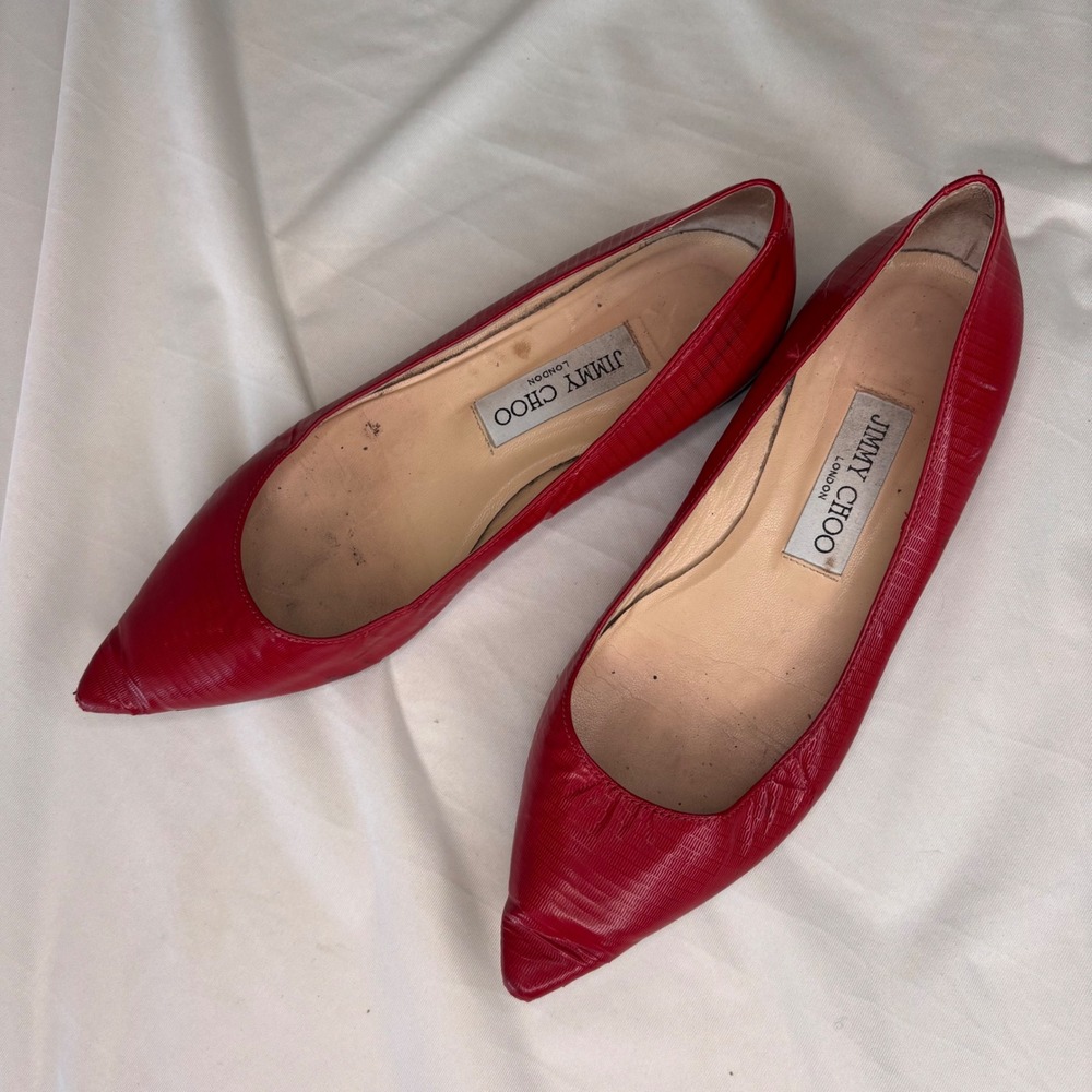 Jimmy Choo Red Pointy Toe Leather Flats Size 36.5